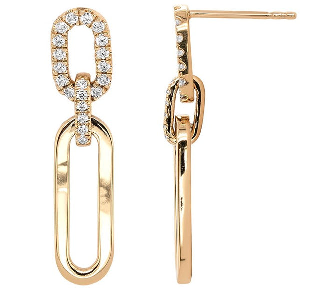 14k Yellow Gold Diamond Accented Paperclip Link Dangle Earrings
