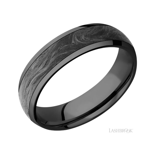 Zirconium & Forged Carbon Fiber Inlay Wedding Band by Lashbrook Designs