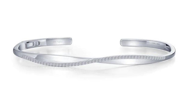 Sterling Silver Simulated Diamond Infinity Open Hinge Bangle Bracelet by Lafonn