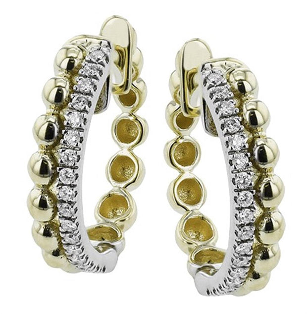 14k Two Tone Petite Double Row Diamond Fashion Hoop Earrings by Zeghani