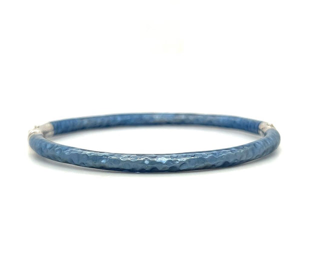 Sterling Silver Hammered TextureBlue Sapphire Enamel Bangle Bracelet by SOHO