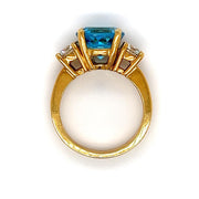 Pre-Owned 18k Yellow Gold Blue Topaz & Diamond Three Stone Ring
