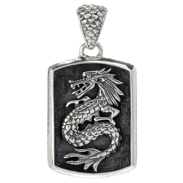 Mens Sterling Silver 'Shanghai' Dragon Dog Tag Pendant by Samuel B's 'Imperial Bali' Collection