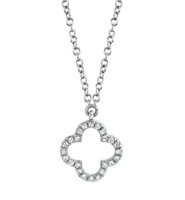 14k White Gold Petite Diamond Clover Necklace