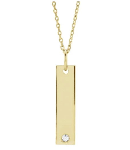 14k White Gold Engravable Vertical Diamond Bar Necklace
