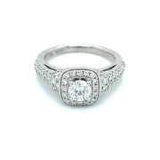 Pre-owned14k White Gold Diamond Halo Engagement Ring