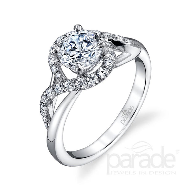 18k White Gold Diamond Halo Bypass Engagement Ring by Parade Designs