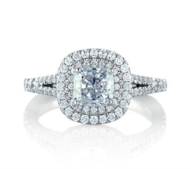 18k White Gold Classic Double Halo Diamond Engagement Ring by A. JAFFE