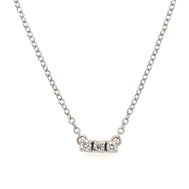 14k White Gold Lab Grown Three Stone Diamond Bar Necklace