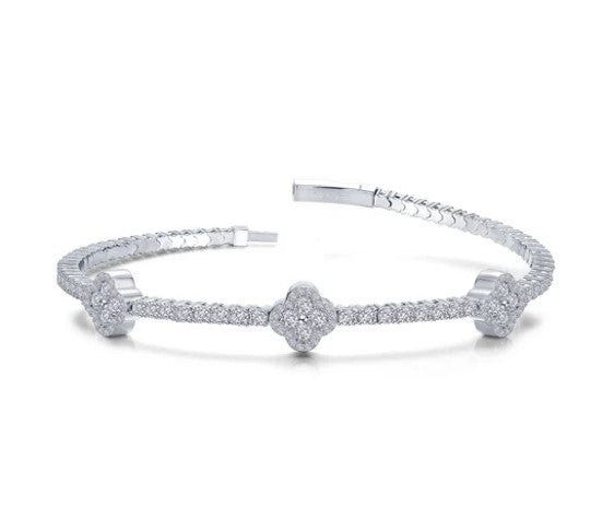 Sterling Silver Simulated Diamond Clover Flexible Bangle Bracelet by Lafonn