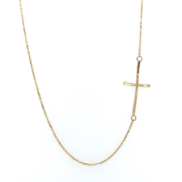 14k Yellow Gold Sideways Cross Necklace by IJC