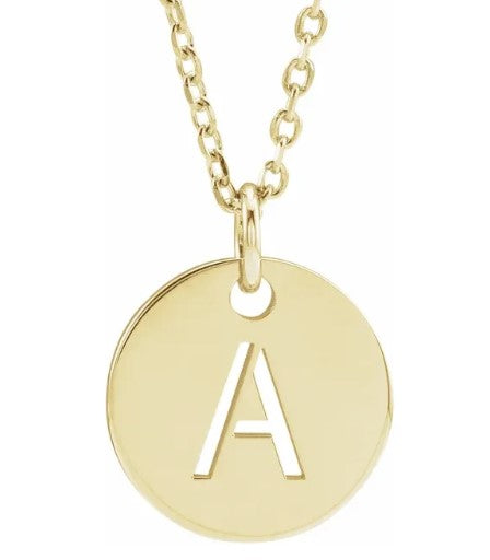 14k Yellow Gold Letter A Initial Disc Necklace