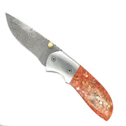 Damascus Steel Red Coral Pocket Knife