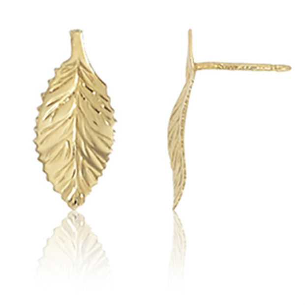14k Yellow Gold Leaf Stud Earrings by Carla | Nancy B