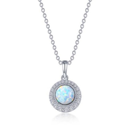Sterling Silver Simulated Opal & Diamond Halo Necklace by Lafonn