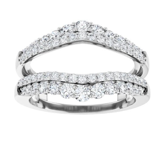 14k White Gold Double Row Diamond Wedding Ring Enhancer