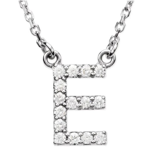14k White Gold Initial E Diamond Necklace