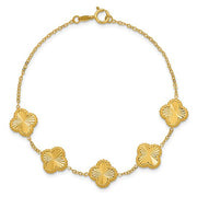 14k Yellow Diamond Cut Clover Station Bracelet