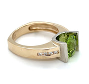 Pre-Owned 14k Two Tone Comtemporary Inspired Peridot & Diamond Fashion Ring