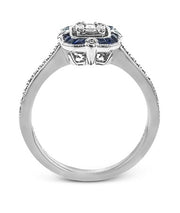 14k White Gold Blue Sapphire & Diamond Mosiac Fashion Ring by Zeghani