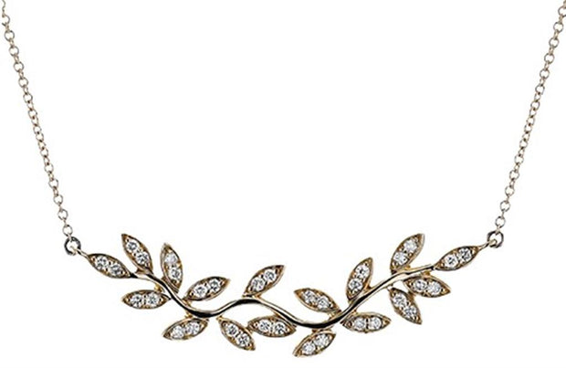 14k Rose Gold Diamond Leaf Branch Bar Necklace