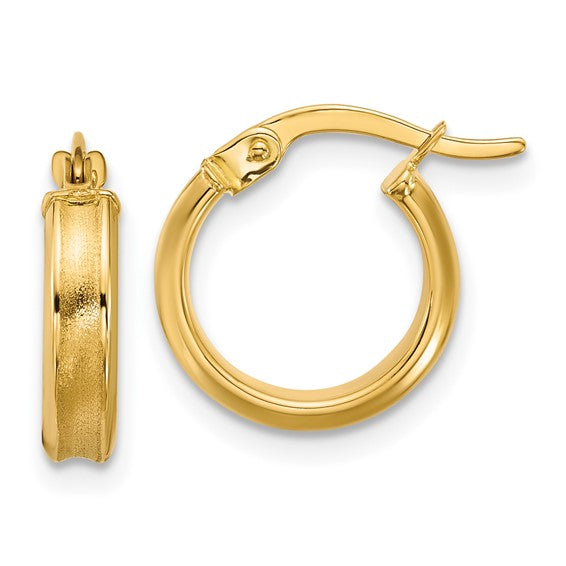 14k Yellow Gold Polished And Satin Round Hoop Earrings