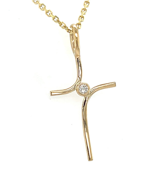 14k Yellow Gold Sideways Diamond Cross Pendant  by IJC
