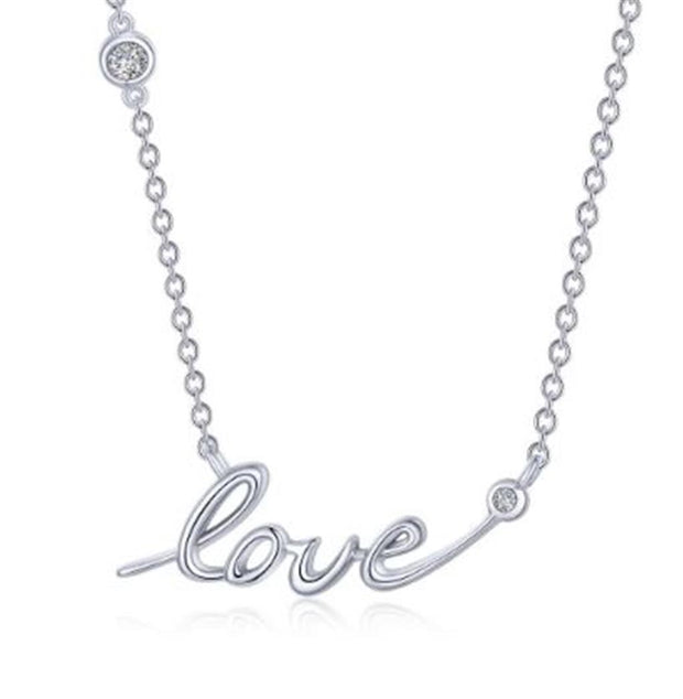 Sterling Silver 'Love' Script Simulated Diamond Fashion Necklace by Lafonn