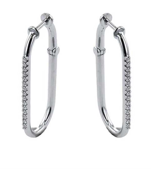 14k White Gold Diamond Accented Paperclip Style Hoop Earrings by Zeghani