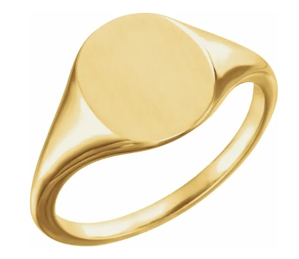 14k Yellow Gold 11 x 9 mm Oval Engravable Signet Ring