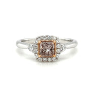 18k White/Rose Gold Fancy Brown-Pink Color Diamond Halo Ring