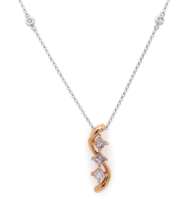 18k Rose/White Gold Fancy Light Pink Diamond Fashion Necklace