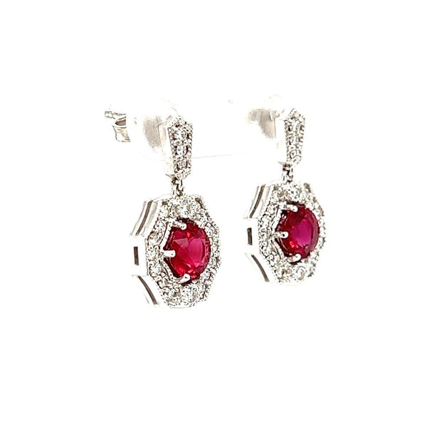 18k White Gold Ruby & Diamond Dangle Earrings by IJC