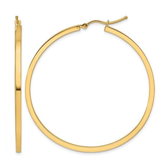 10k Yellow Gold 50 MM Square Tube Hoop Earrings