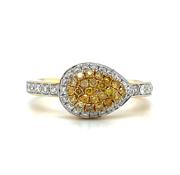 18k Two Tone Fancy Color Diamond Pear Shape Cluster Fashion Ring