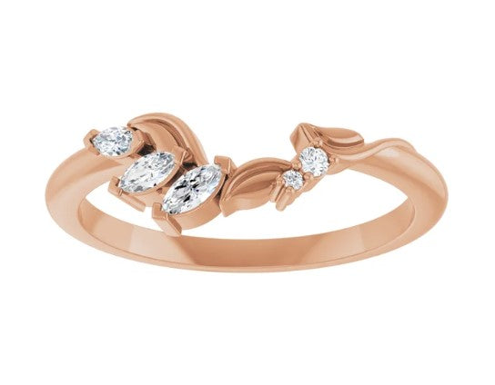 14k Rose Gold Nature Inspired Asymmetrical Diamond Contour Wedding Band