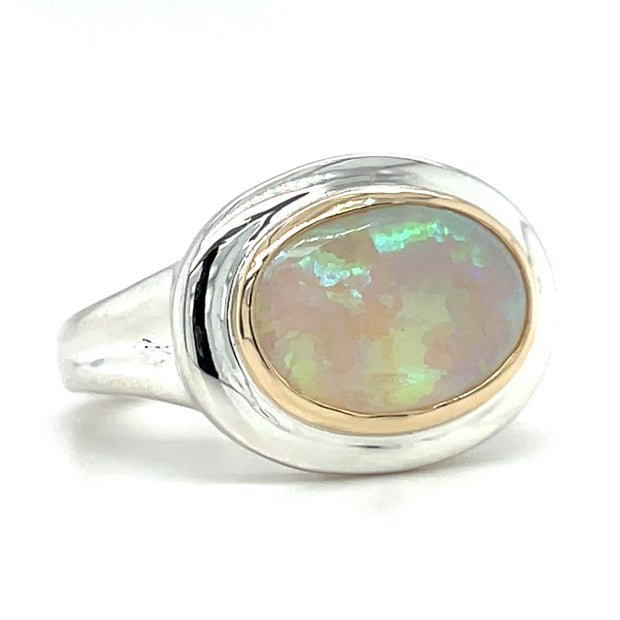Sterling Silver & 14k Yellow Gold Australian Opal Fashion Ring by IJC