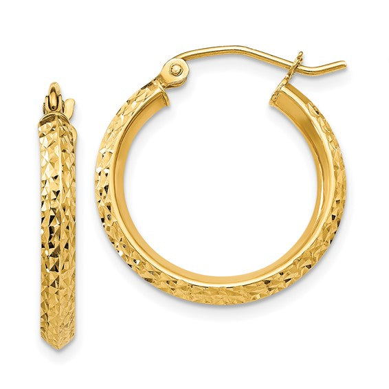 14k Yellow Gold 20 MM Diamond Cut Knife Edge Hollow Hoop Earrings