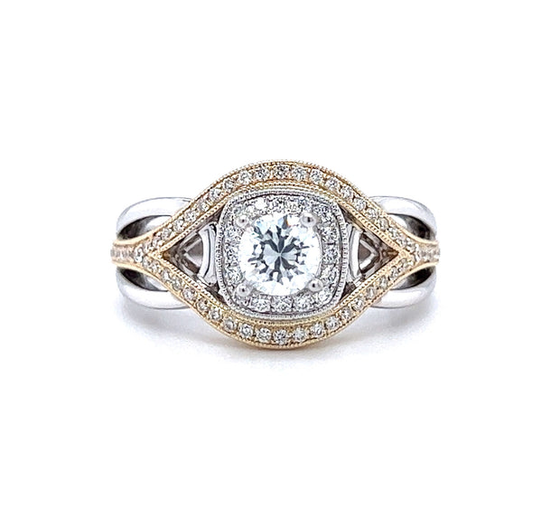 14k White & Yellow Gold Accented Contemporary Diamond Engagement Ring by Rego Designs