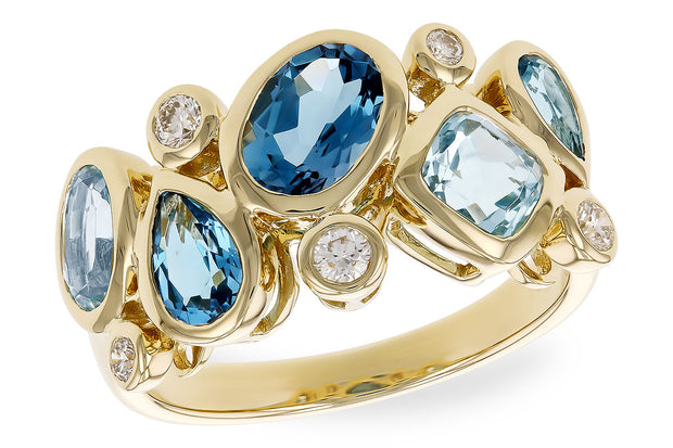 14k Yellow Gold Contemporary Inspired Blue Topaz & Diamond Fashion Ring by Allison Kaufman