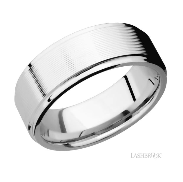 14k White Gold Flat Grooved Edge Machine Finish Wedding Band by Lashbrook Designs