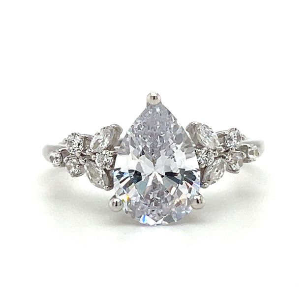 14k White Gold Pear Diamond Constellation Engagement Ring by Zeghani
