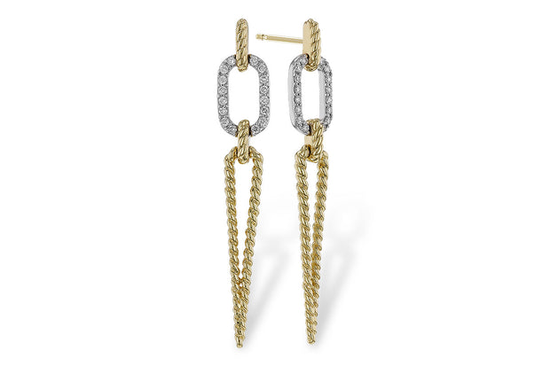 14k Two Tone Gold Geometric Style Diamond Dangle Fashion Earrings by Allison Kaufman