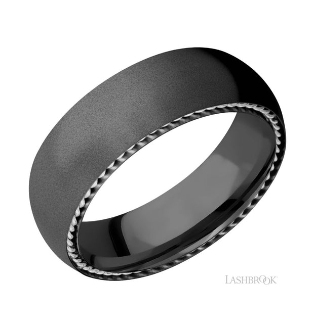 Zirconium & 14k White Gold Braid Accent Wedding Band by Lashbrook Designs