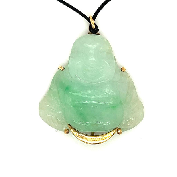 Pre-Owned 14k Yellow Gold Carved Jadeite Buddha Pendant