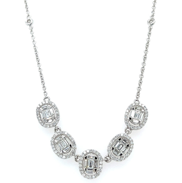 18k White Gold Oval Diamond Mosaic Fashion Necklace