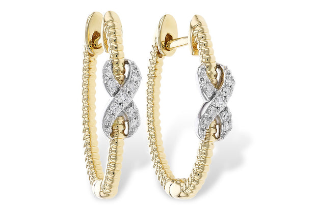 14k Two Tone Gold Diamond X Fashion Hoop Earrings by Allison Kaufman