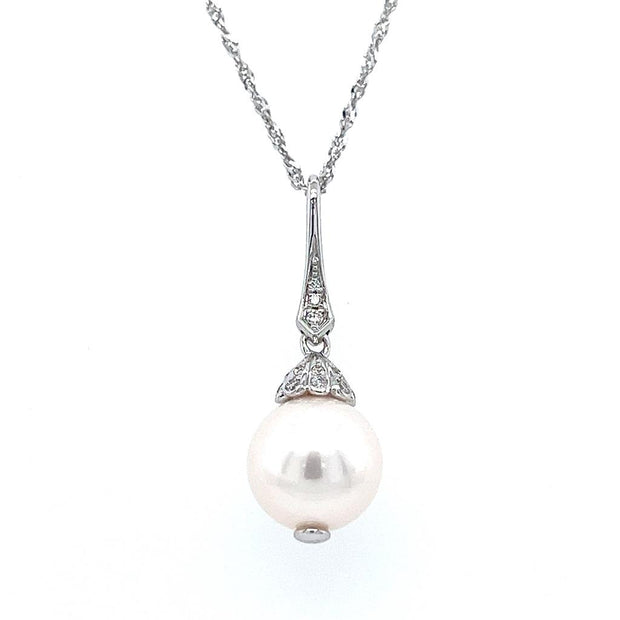 14k White Gold Akoya Cultured Pearl & Diamond Necklace by Rego Designs