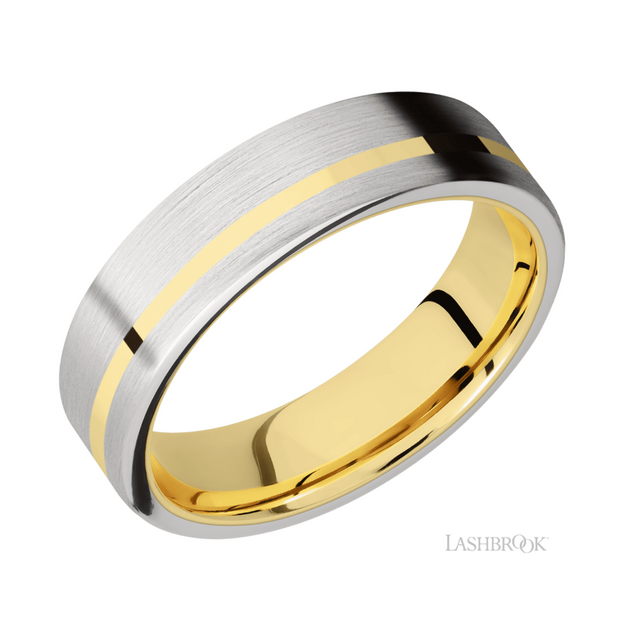 14k White/Yellow Gold Flat Edge Wedding Band by Lashbrook Designs