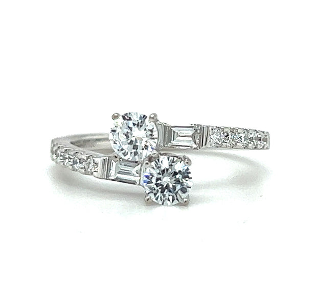 14k White Gold Two Stone Bypass Style Engagement Ring by Rego Designs